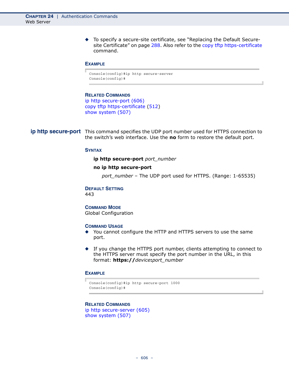 Ip http secure-port | Microsens MS453490M Management Guide User Manual | Page 606 / 984