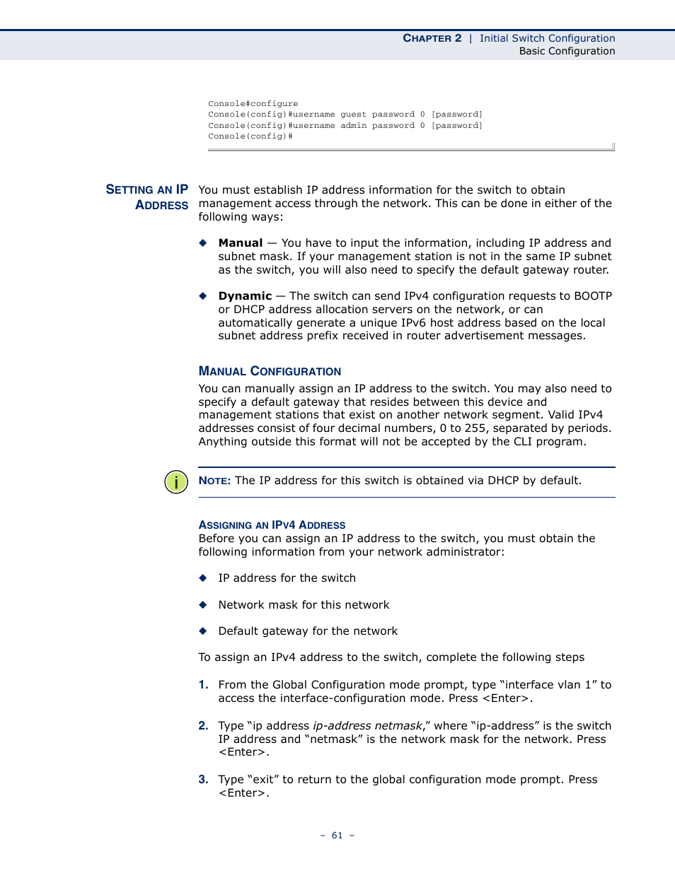 Setting an ip address | Microsens MS453490M Management Guide User Manual | Page 61 / 984