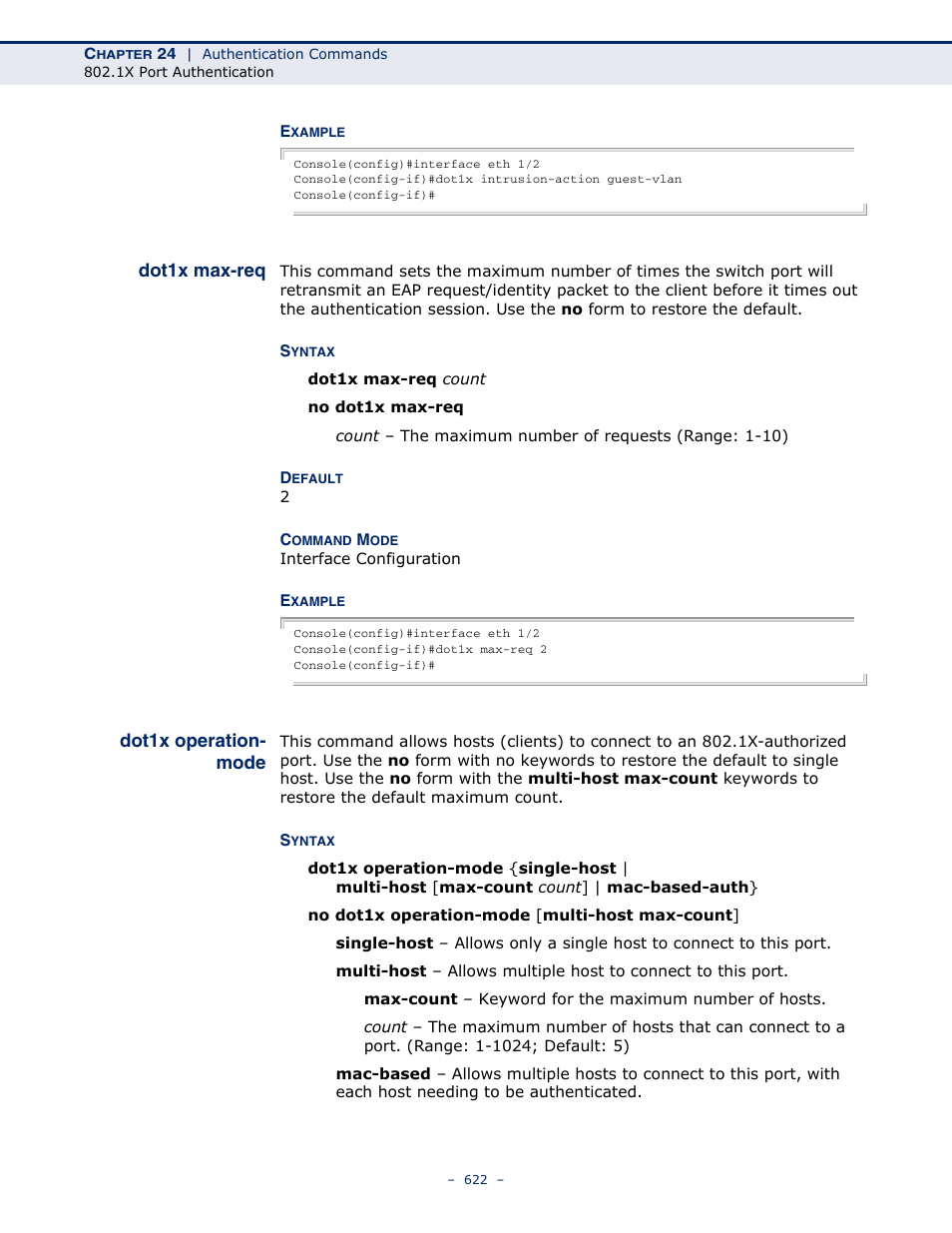 Dot1x max-req, Dot1x operation-mode, Dot1x operation- mode | Microsens MS453490M Management Guide User Manual | Page 622 / 984