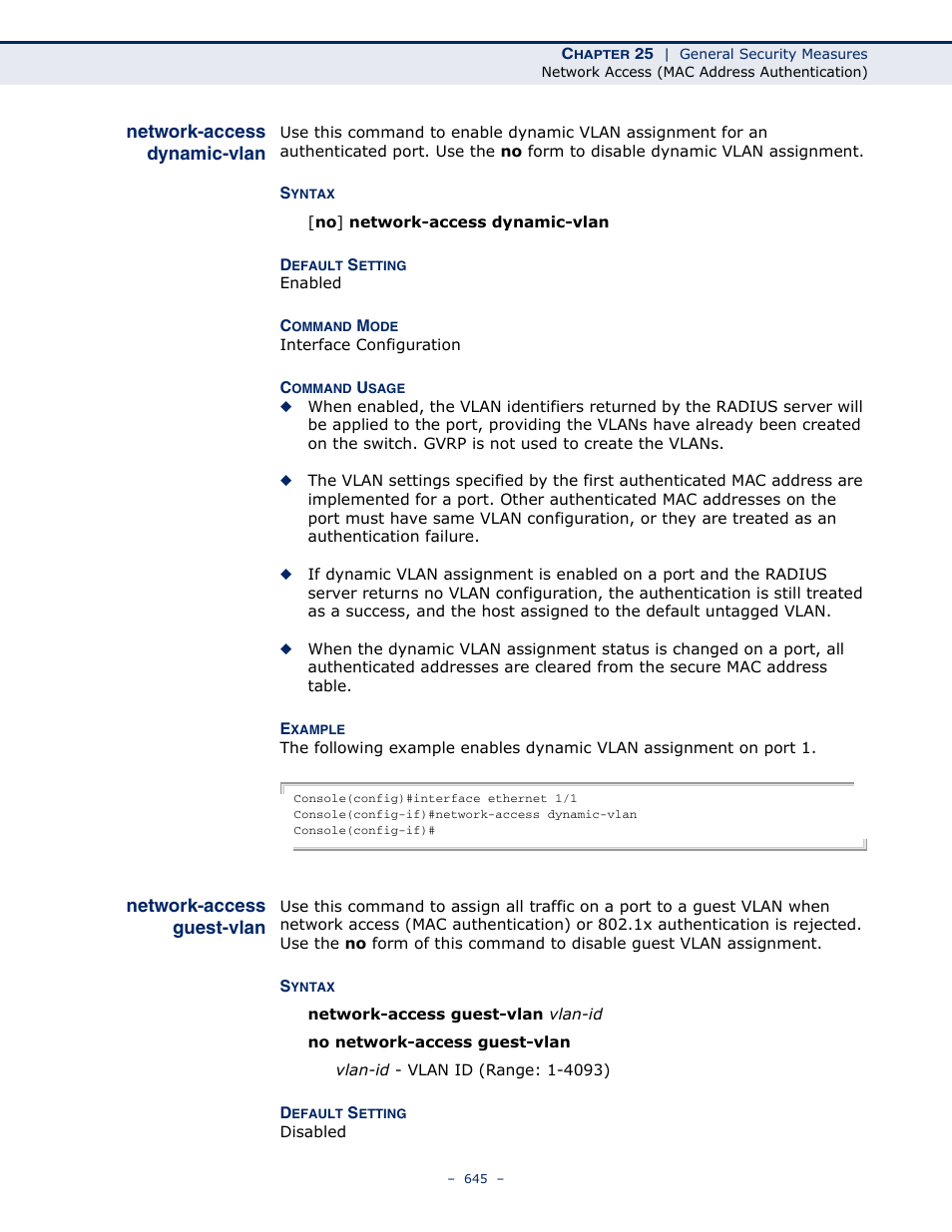 Network-access dynamic-vlan, Network-access guest-vlan | Microsens MS453490M Management Guide User Manual | Page 645 / 984