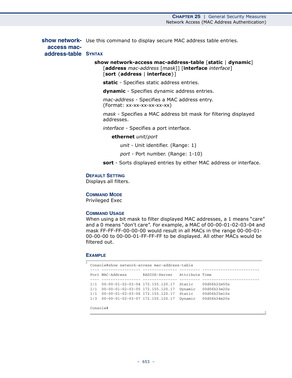 Show network-access mac-address-table, Show network-access mac, Address-table | Show network- access mac- address-table | Microsens MS453490M Management Guide User Manual | Page 653 / 984