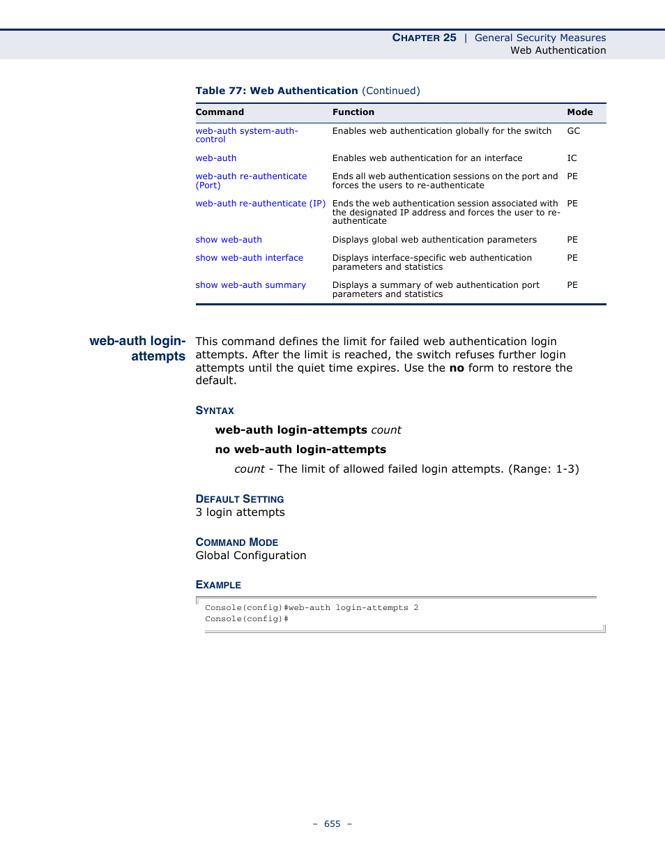 Web-auth login-attempts, Web-auth login- attempts | Microsens MS453490M Management Guide User Manual | Page 655 / 984