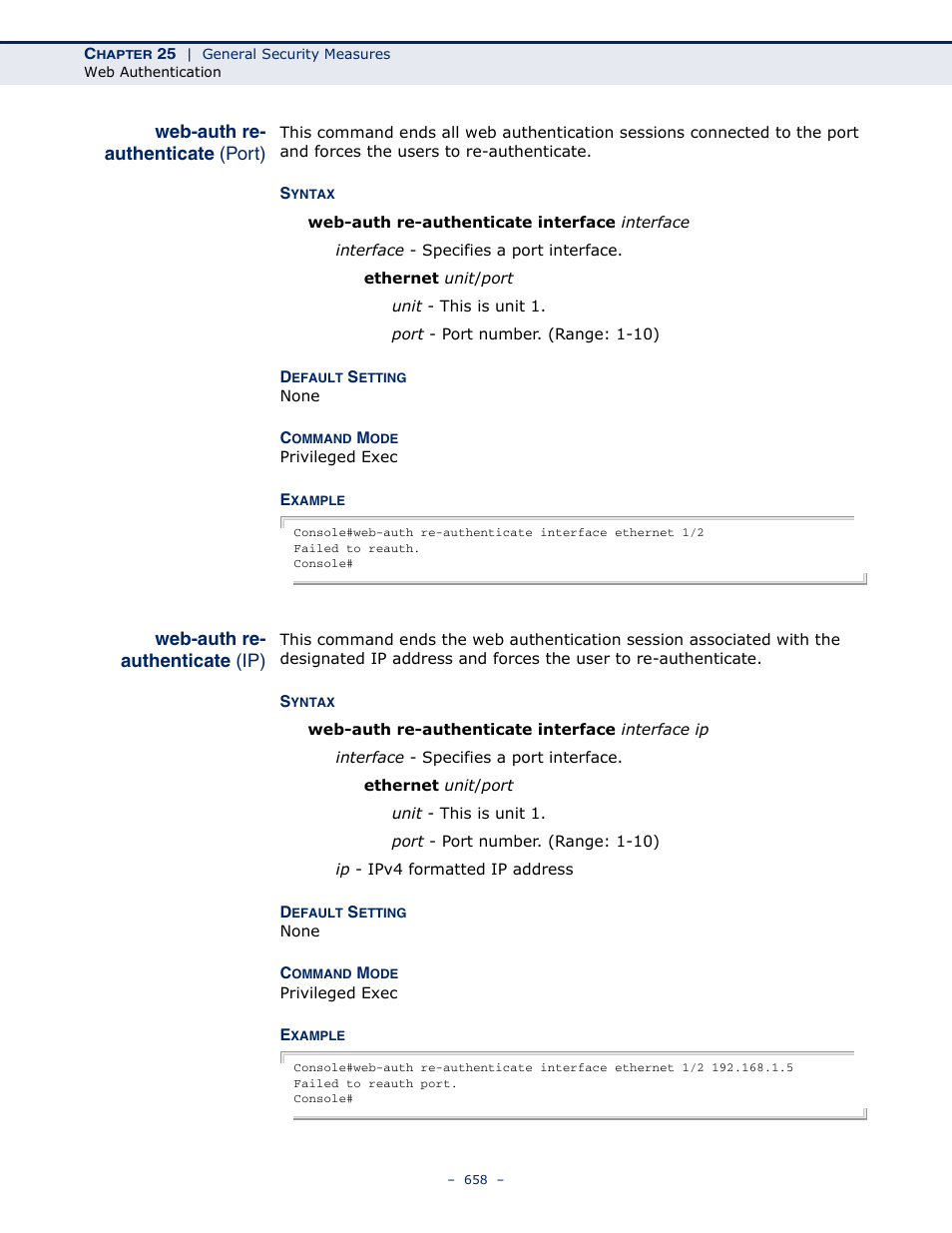 Web-auth re-authenticate (port), Web-auth re-authenticate (ip), Web-auth re-authenticate | Port) | Microsens MS453490M Management Guide User Manual | Page 658 / 984