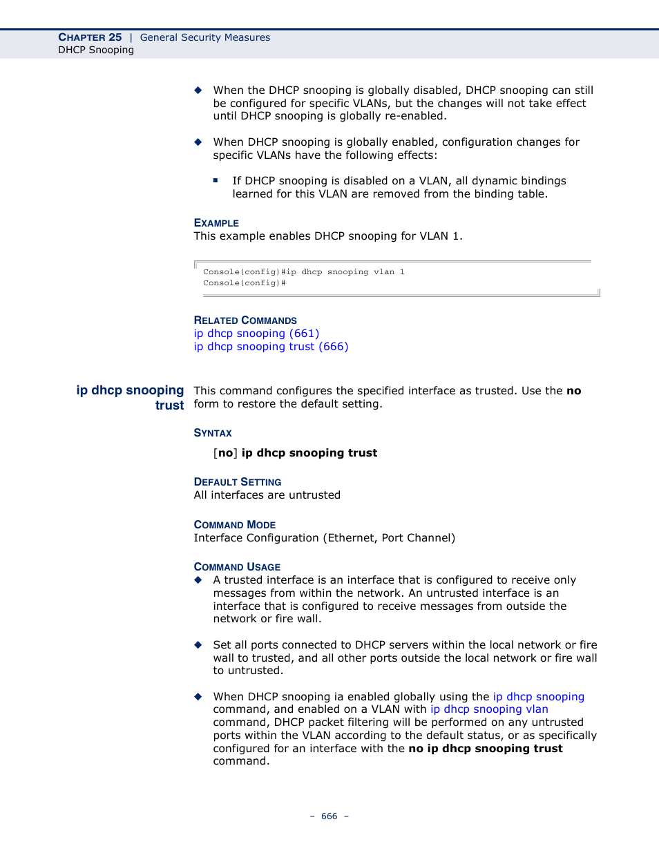 Ip dhcp snooping trust, Ip dhcp snooping trust (666) | Microsens MS453490M Management Guide User Manual | Page 666 / 984