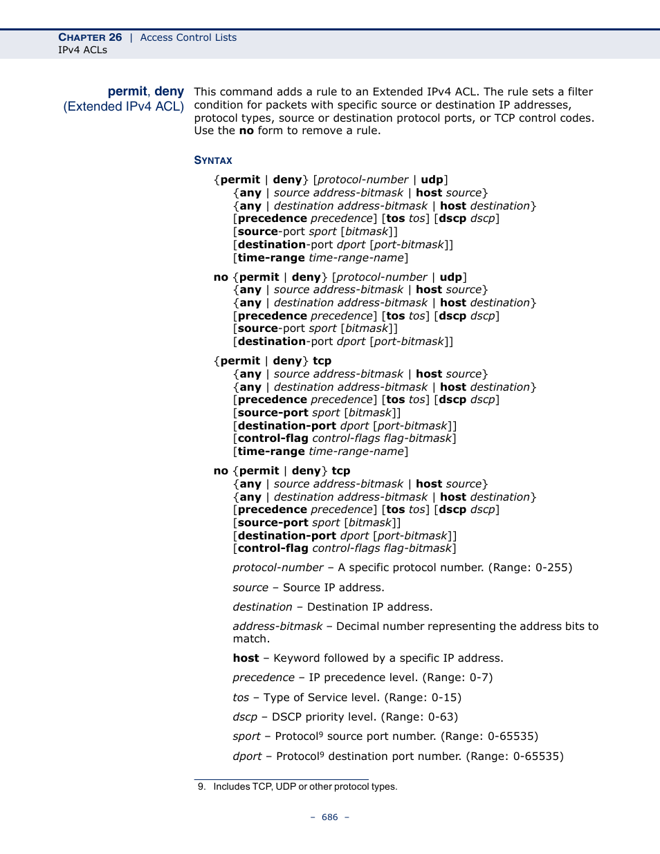 Permit, deny (extended ipv4 acl), Permit, deny | Microsens MS453490M Management Guide User Manual | Page 686 / 984