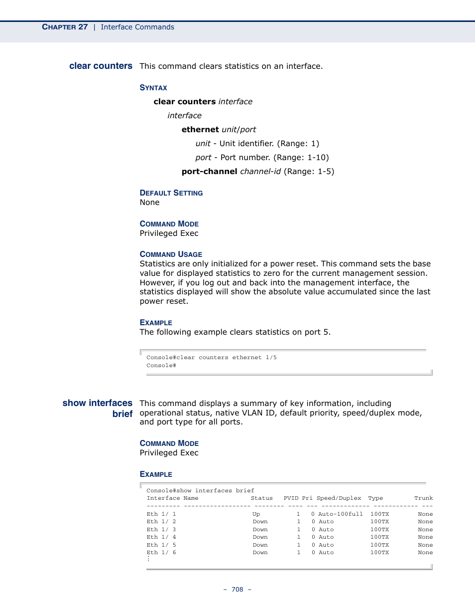 Clear counters, Show interfaces brief | Microsens MS453490M Management Guide User Manual | Page 708 / 984