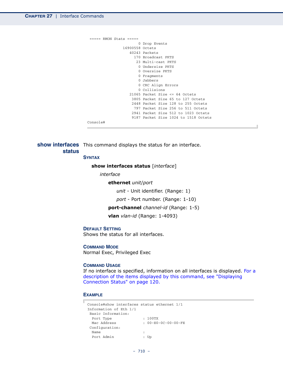 Show interfaces status, Show interfaces status (710) | Microsens MS453490M Management Guide User Manual | Page 710 / 984