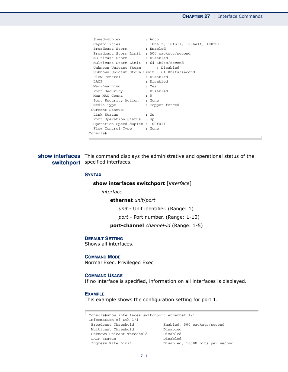 Show interfaces switchport, Show interfaces, Switchport | Microsens MS453490M Management Guide User Manual | Page 711 / 984