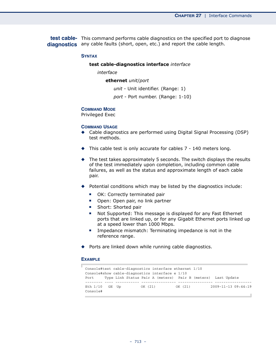 Test cable-diagnostics, Test cable- diagnostics | Microsens MS453490M Management Guide User Manual | Page 713 / 984