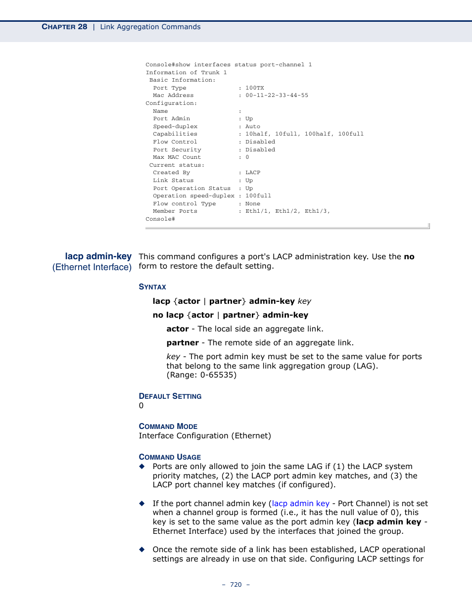 Lacp admin-key (ethernet interface), Lacp admin-key, N key | Lacp admin key | Microsens MS453490M Management Guide User Manual | Page 720 / 984