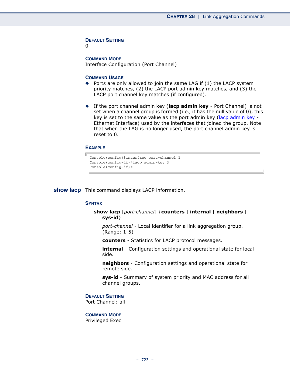 Show lacp | Microsens MS453490M Management Guide User Manual | Page 723 / 984