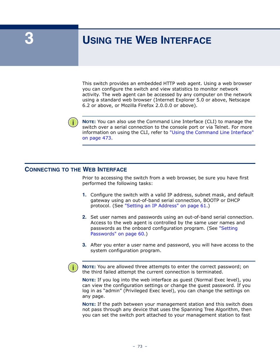 Using the web interface, Connecting to the web interface, Sing | Nterface | Microsens MS453490M Management Guide User Manual | Page 73 / 984