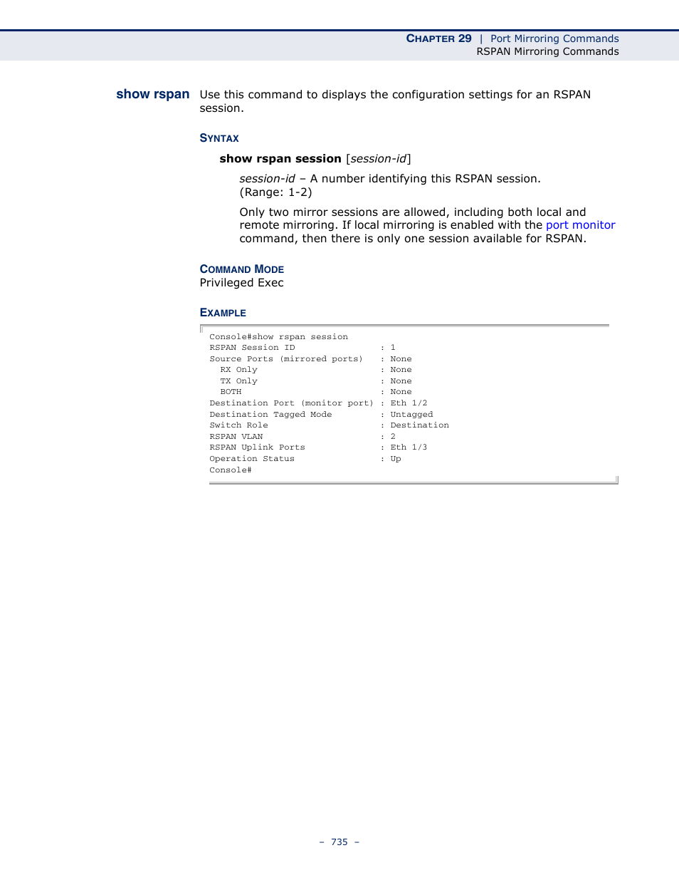 Show rspan | Microsens MS453490M Management Guide User Manual | Page 735 / 984