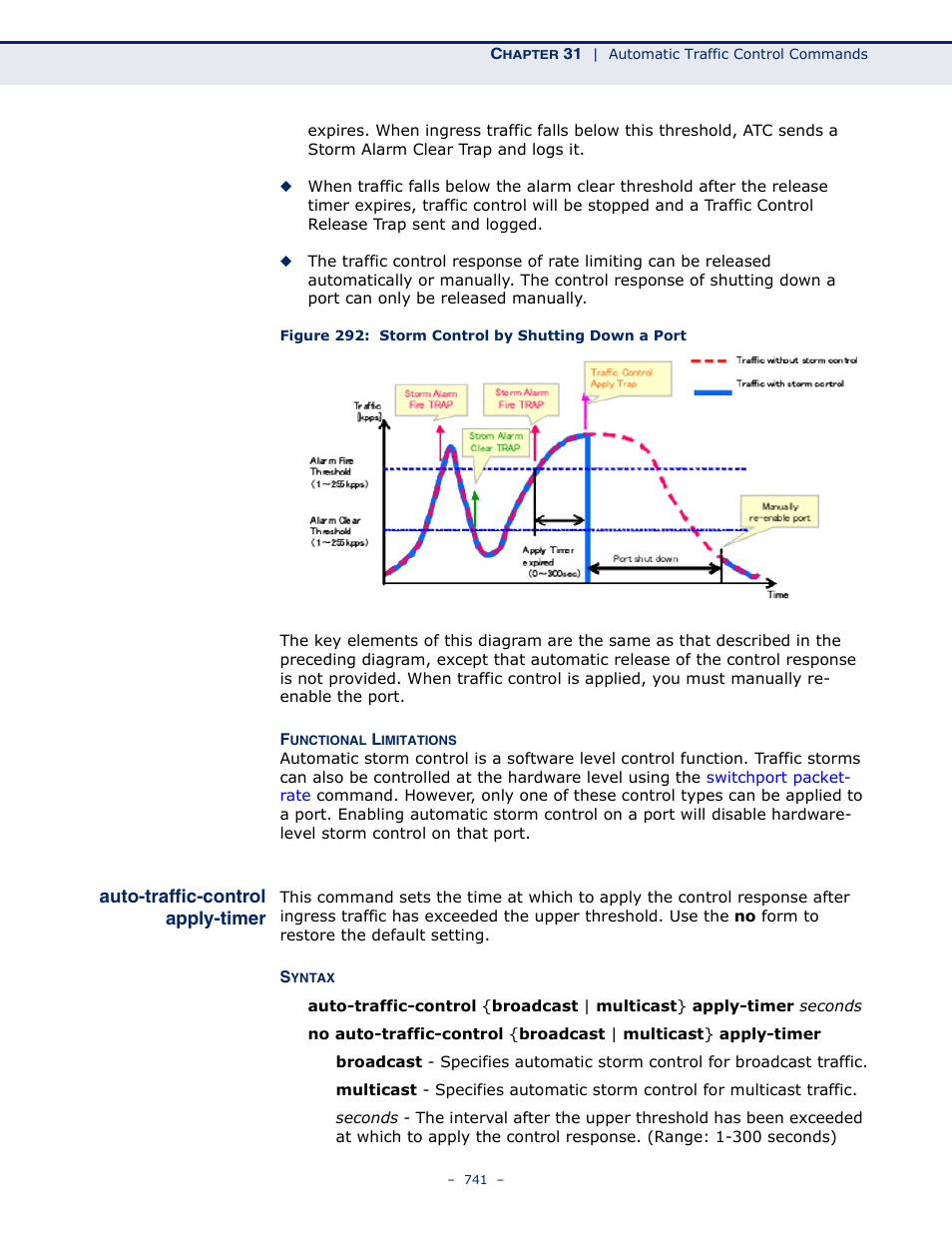 Auto-traffic-control apply-timer, Figure 292: storm control by shutting down a port, Auto-traffic-control | Apply-timer | Microsens MS453490M Management Guide User Manual | Page 741 / 984