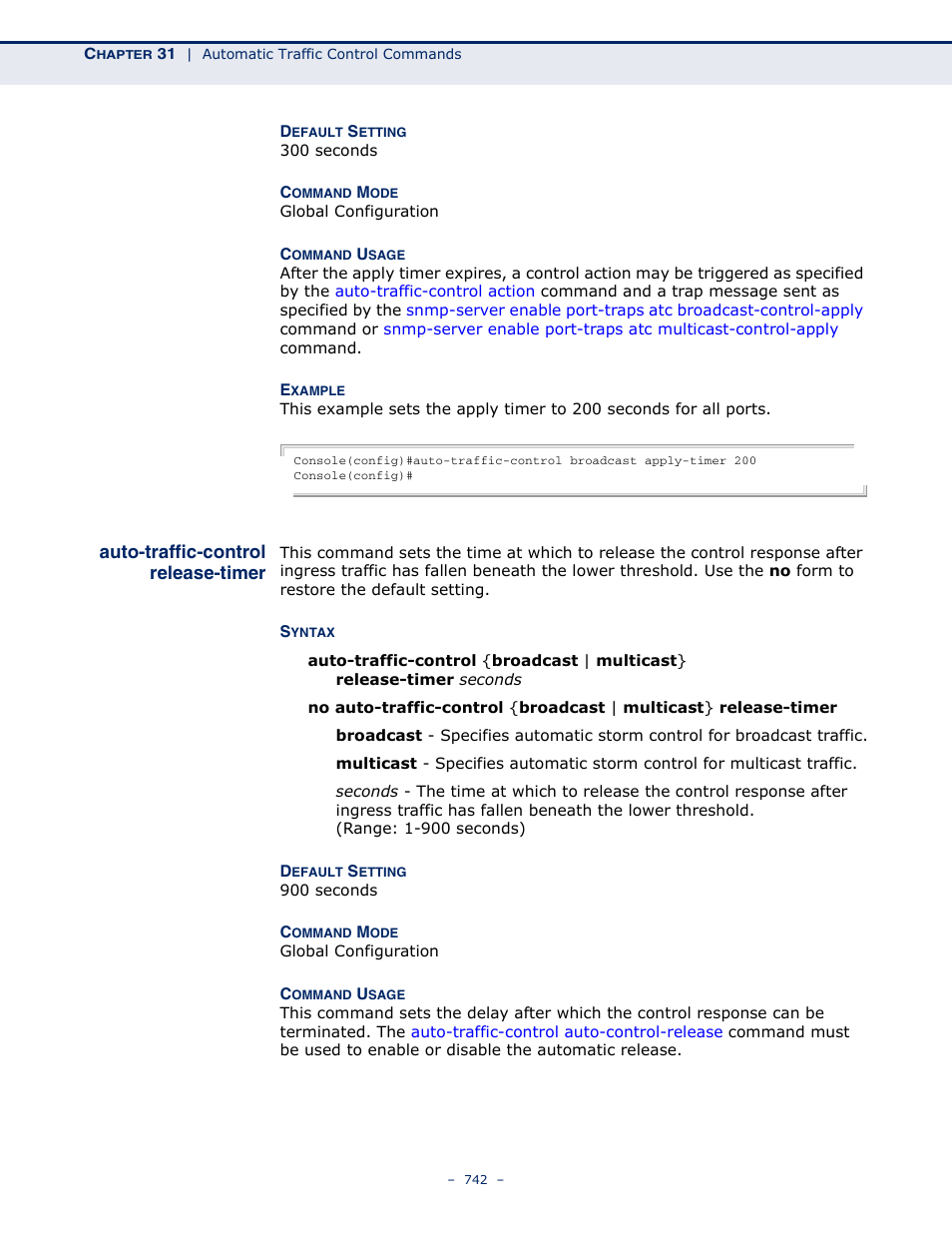 Auto-traffic-control release-timer, Auto-traffic-control, Release-timer | Microsens MS453490M Management Guide User Manual | Page 742 / 984
