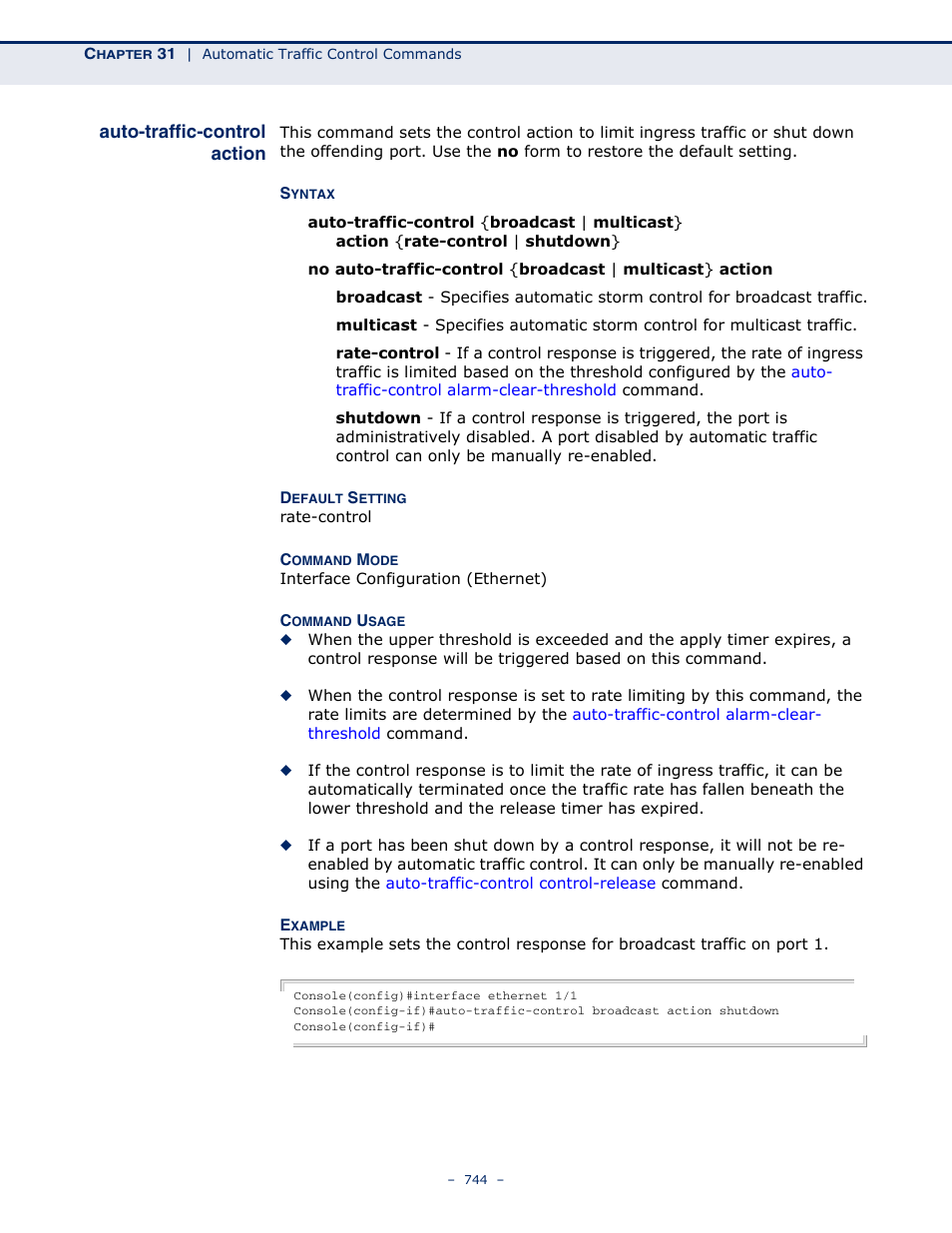 Auto-traffic-control action, Auto-traffic-control, Action | Microsens MS453490M Management Guide User Manual | Page 744 / 984