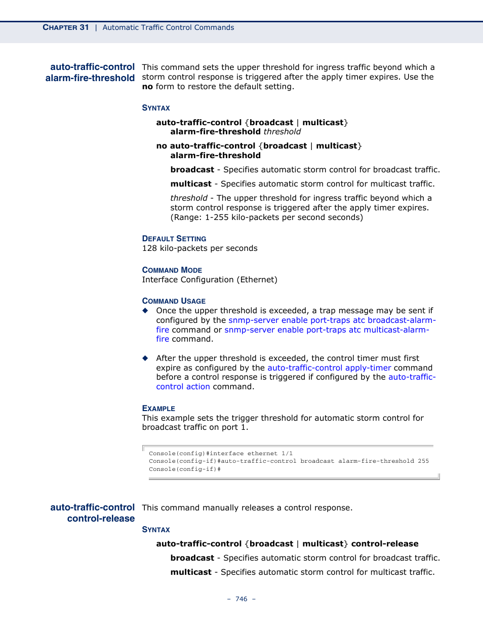 Auto-traffic-control alarm-fire-threshold, Auto-traffic-control control-release, Auto-traffic-control | Alarm-fire-threshold, Control-release | Microsens MS453490M Management Guide User Manual | Page 746 / 984