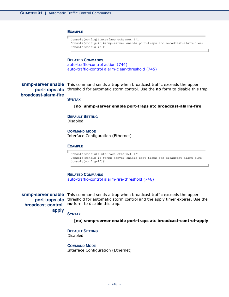 Snmp-server enable port, Traps atc broadcast, Alarm-fire | Control-apply, Snmp-server enable, Port-traps atc, Broadcast-alarm-fire, Broadcast-control, Apply, Snmp-server enable port-traps atc broadcast-alarm | Microsens MS453490M Management Guide User Manual | Page 748 / 984