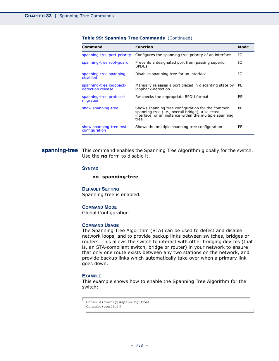 Spanning-tree 758, Spanning-tree | Microsens MS453490M Management Guide User Manual | Page 758 / 984