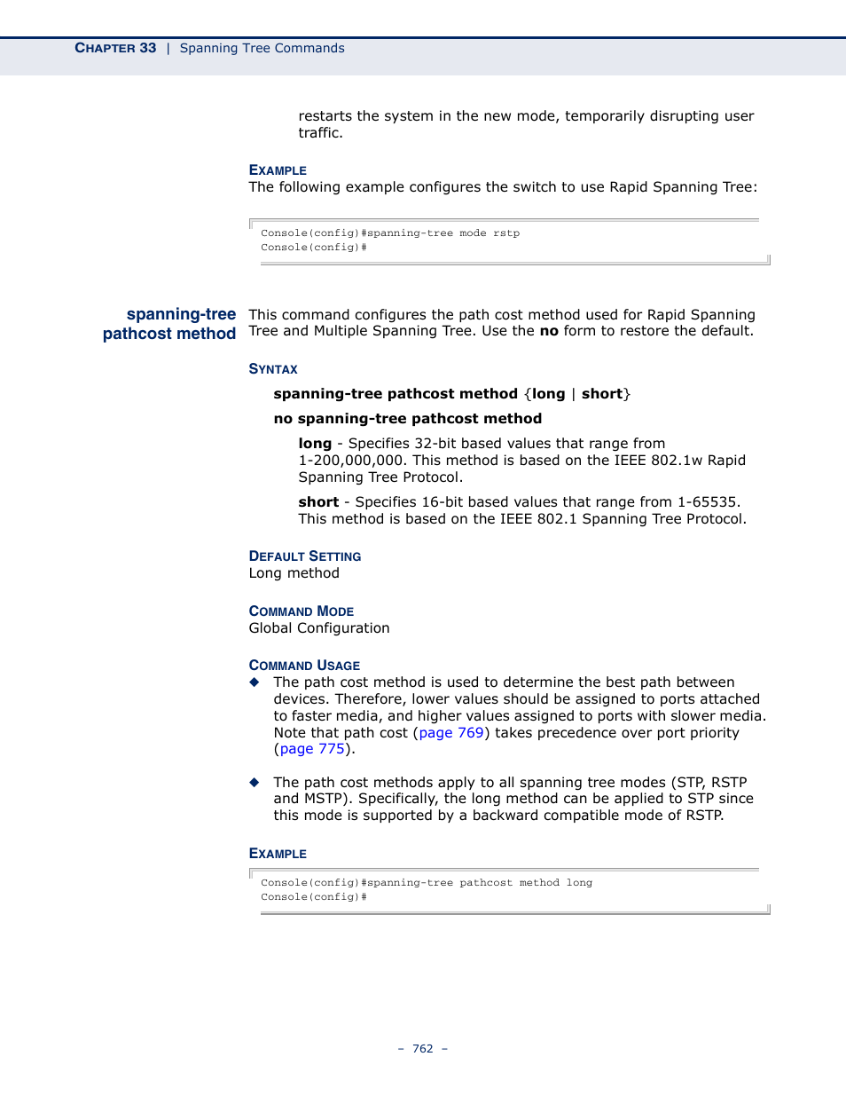 Spanning-tree pathcost method, Spanning-tree pathcost, Method | Microsens MS453490M Management Guide User Manual | Page 762 / 984