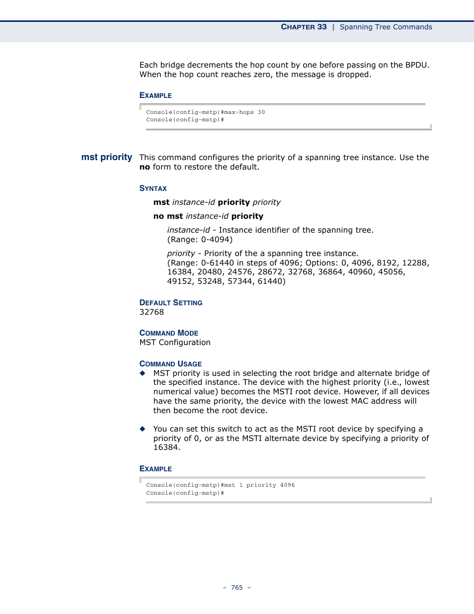 Mst priority | Microsens MS453490M Management Guide User Manual | Page 765 / 984