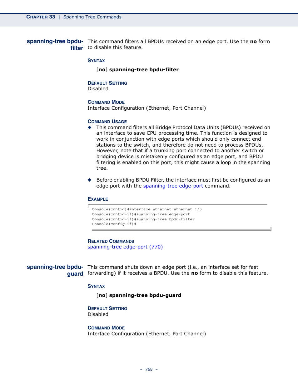 Spanning-tree bpdu-filter, Spanning-tree bpdu-guard | Microsens MS453490M Management Guide User Manual | Page 768 / 984