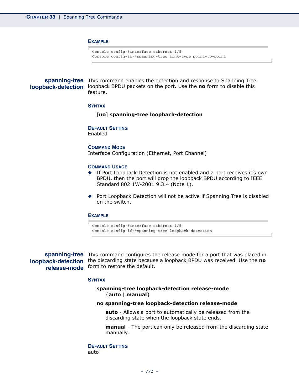 Spanning-tree loopback-detection, Spanning-tree loopback-detection release-mode, Spanning-tree loopback | Detection, Detection release-mode | Microsens MS453490M Management Guide User Manual | Page 772 / 984