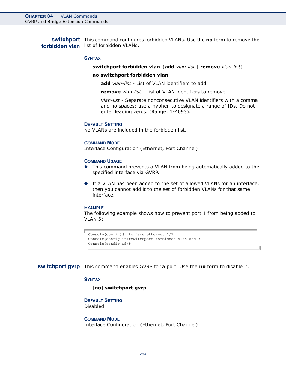 Switchport forbidden vlan, Switchport gvrp | Microsens MS453490M Management Guide User Manual | Page 784 / 984