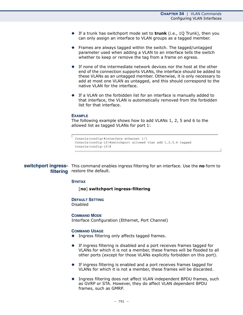 Switchport ingress-filtering, Switchport ingress, Filtering | Microsens MS453490M Management Guide User Manual | Page 791 / 984