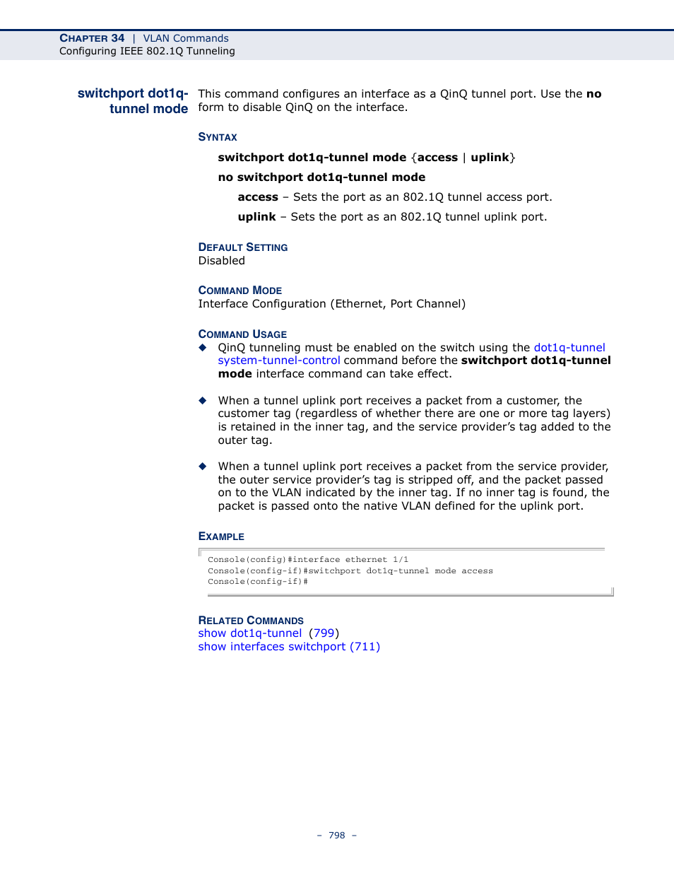 Switchport dot1q-tunnel mode, Switchport dot1q-tunnel, Mode | Microsens MS453490M Management Guide User Manual | Page 798 / 984