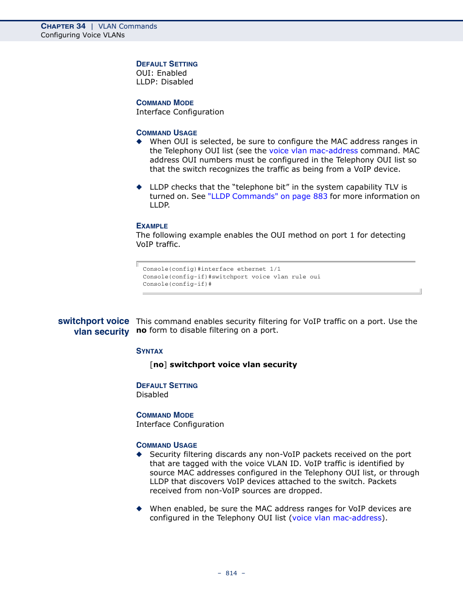 Switchport voice vlan security, Switchport voice vlan, Security | Microsens MS453490M Management Guide User Manual | Page 814 / 984