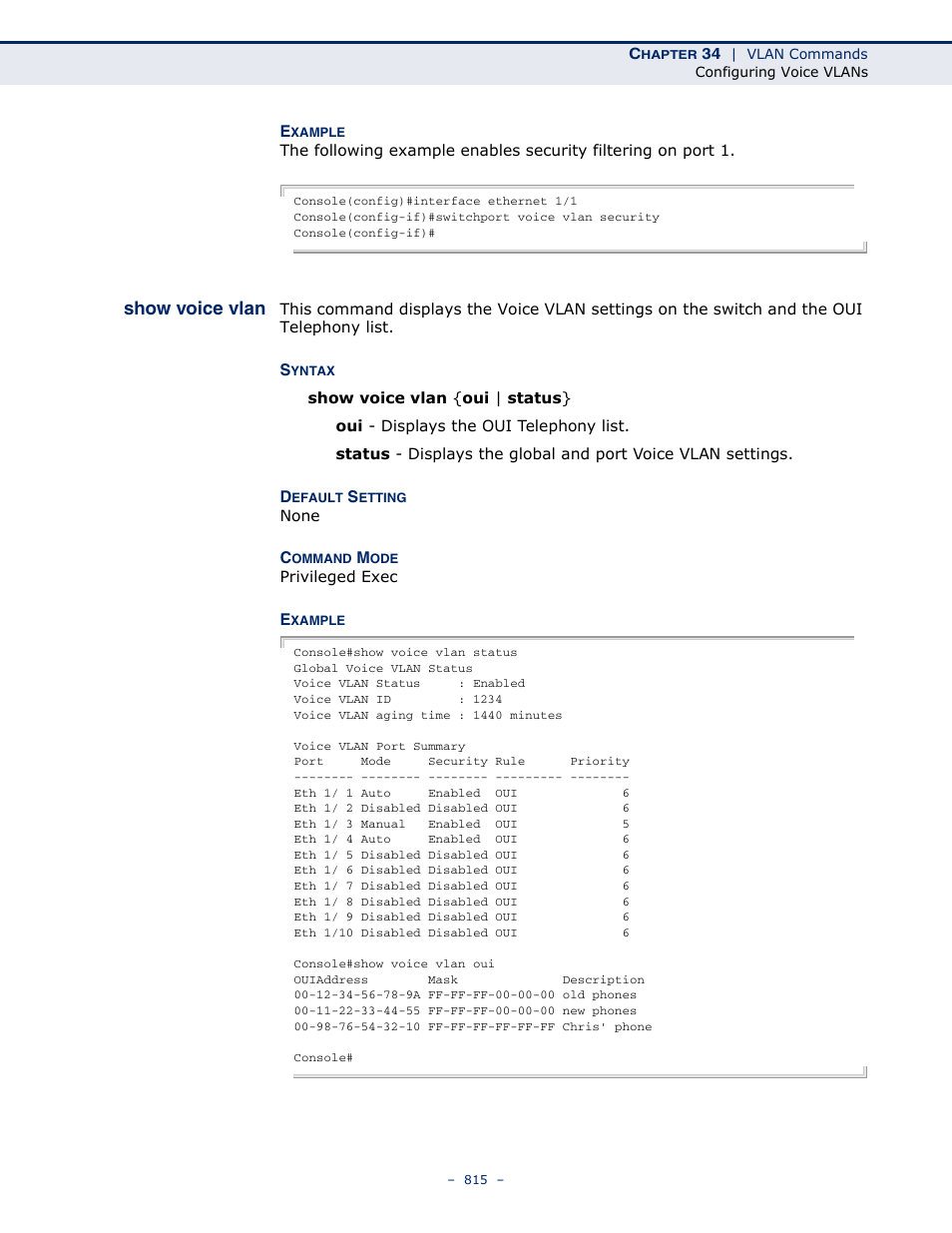 Show voice vlan | Microsens MS453490M Management Guide User Manual | Page 815 / 984