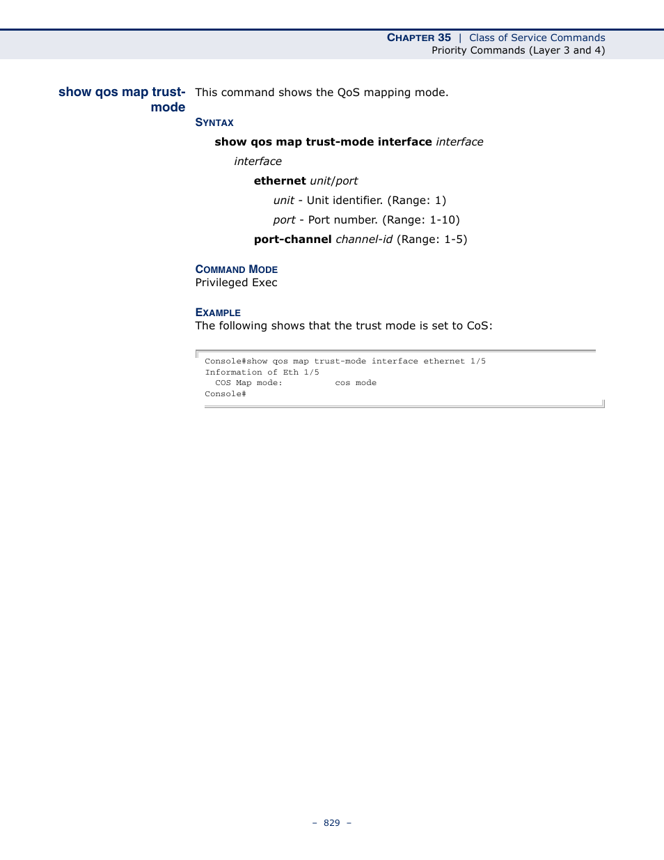 Show qos map trust-mode, Show qos map trust- mode | Microsens MS453490M Management Guide User Manual | Page 829 / 984