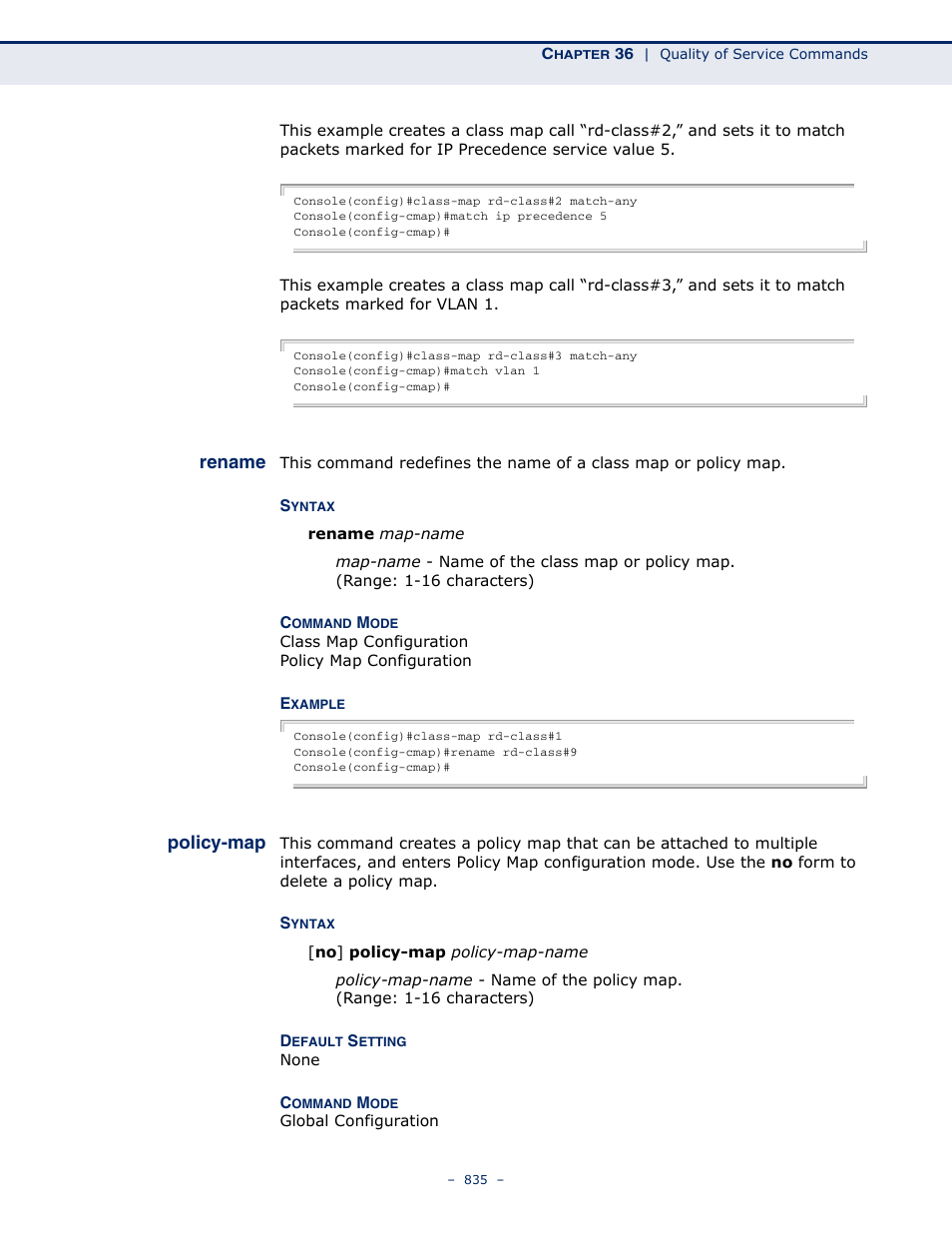 Rename 835 policy-map 835, Rename, Policy-map | Microsens MS453490M Management Guide User Manual | Page 835 / 984