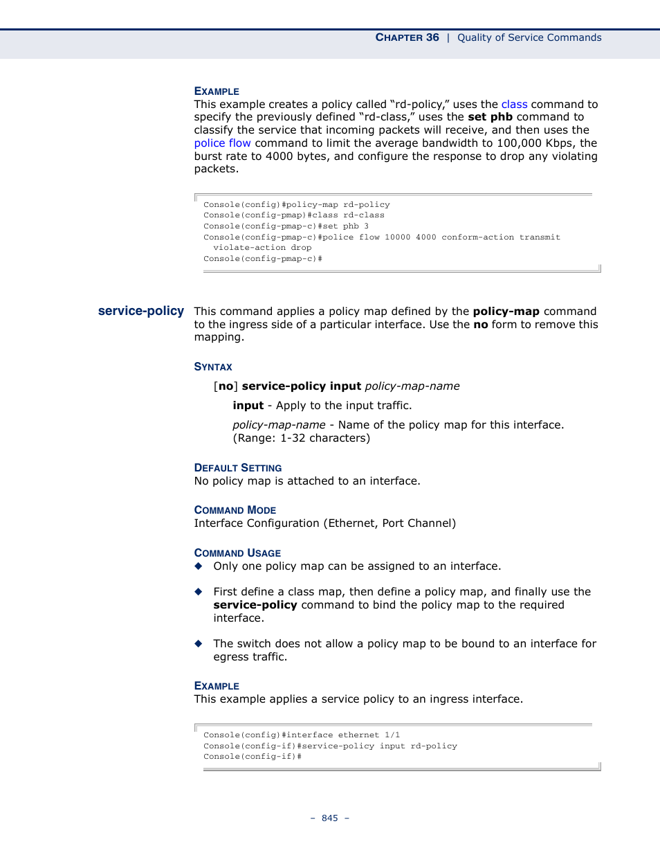 Service-policy 845, Service-policy | Microsens MS453490M Management Guide User Manual | Page 845 / 984