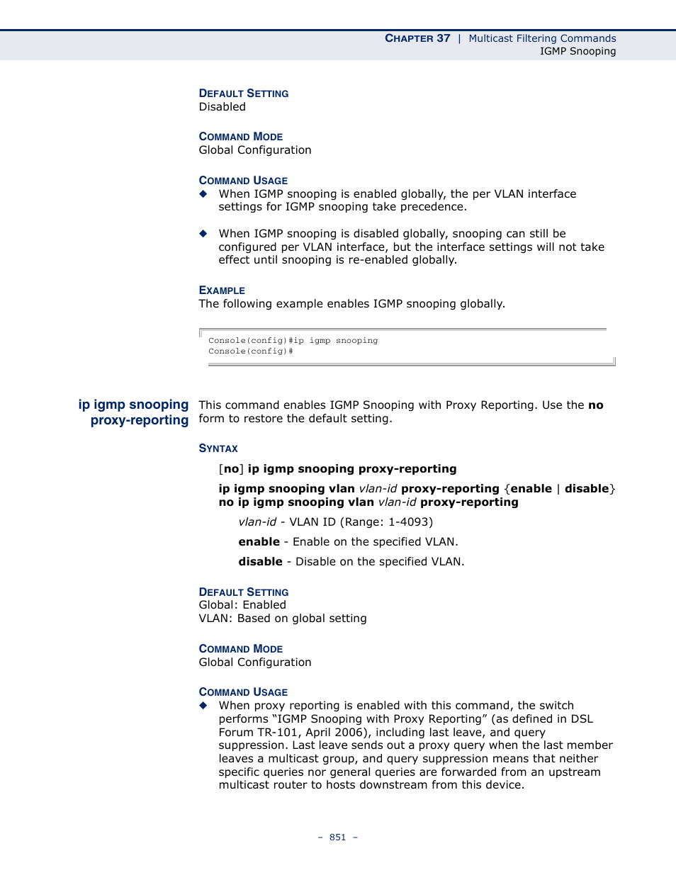 Ip igmp snooping proxy-reporting, Ip igmp snooping proxy, Reporting | Ip igmp snooping vlan | Microsens MS453490M Management Guide User Manual | Page 851 / 984