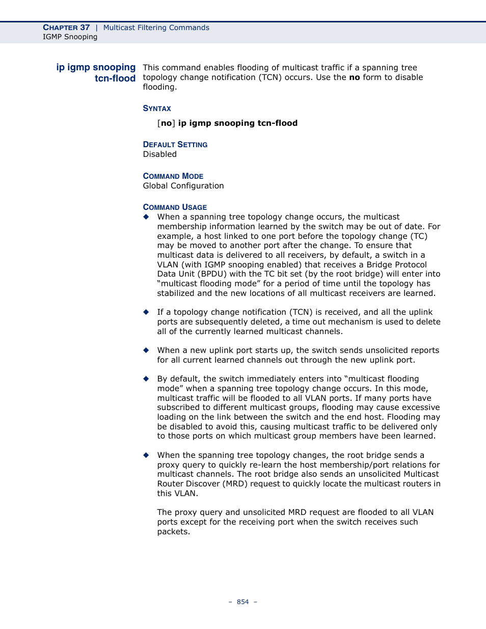 Ip igmp snooping tcn-flood, Ip igmp snooping tcn, Flood | Microsens MS453490M Management Guide User Manual | Page 854 / 984