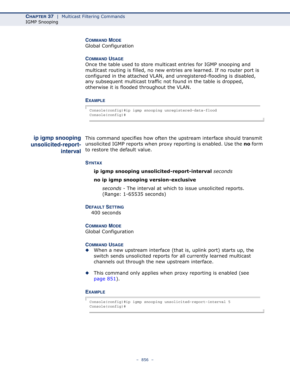 Ip igmp snooping unsolicited-report-interval, Ip igmp snooping, Unsolicited-report | Interval | Microsens MS453490M Management Guide User Manual | Page 856 / 984