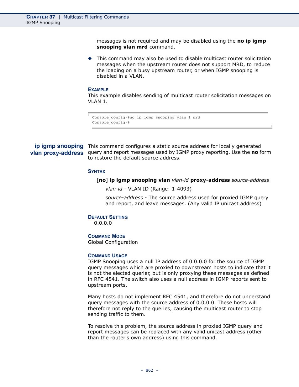 Ip igmp snooping vlan proxy-address, Ip igmp snooping vlan, Proxy-address | Microsens MS453490M Management Guide User Manual | Page 862 / 984