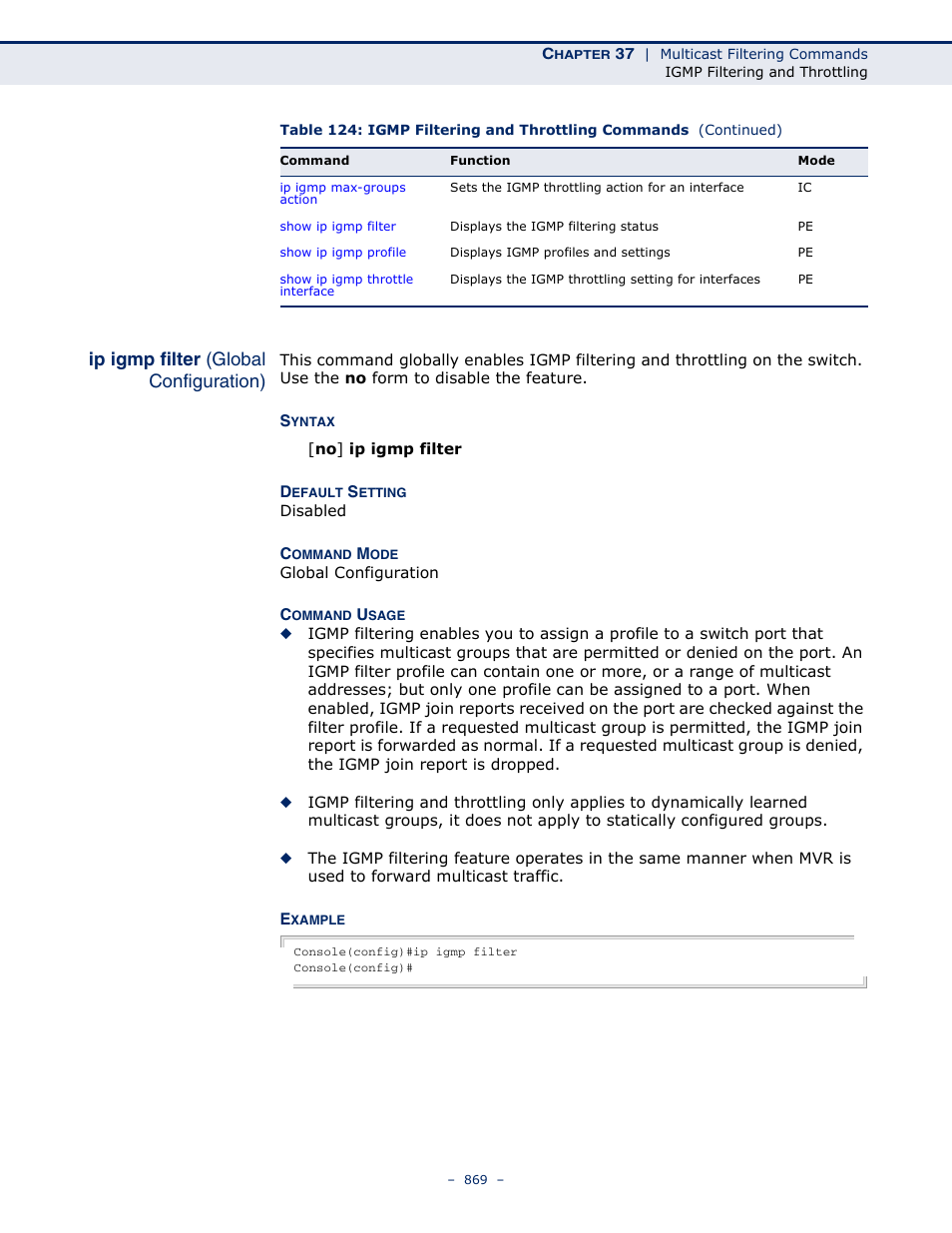 Ip igmp filter (global configuration), Ip igmp filter | Microsens MS453490M Management Guide User Manual | Page 869 / 984