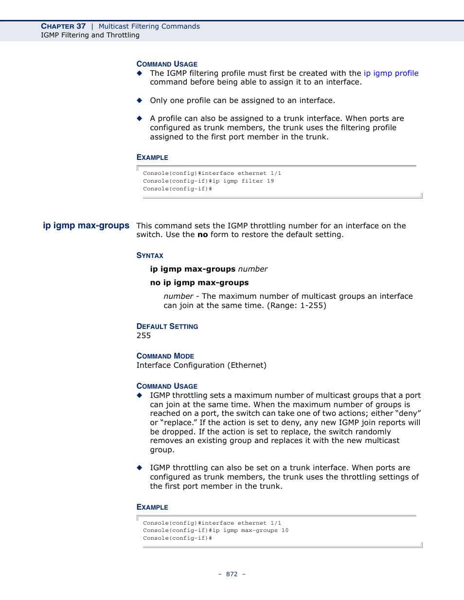 Ip igmp max-groups | Microsens MS453490M Management Guide User Manual | Page 872 / 984