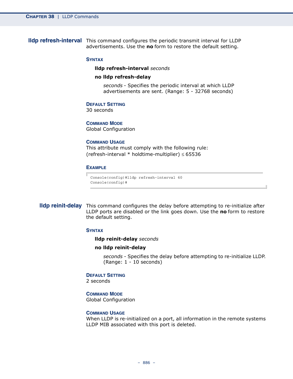 Lldp refresh-interval, Lldp reinit-delay | Microsens MS453490M Management Guide User Manual | Page 886 / 984