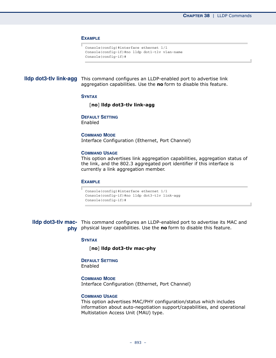 Lldp dot3-tlv link-agg, Lldp dot3-tlv mac-phy, Lldp dot3-tlv mac- phy | Microsens MS453490M Management Guide User Manual | Page 893 / 984