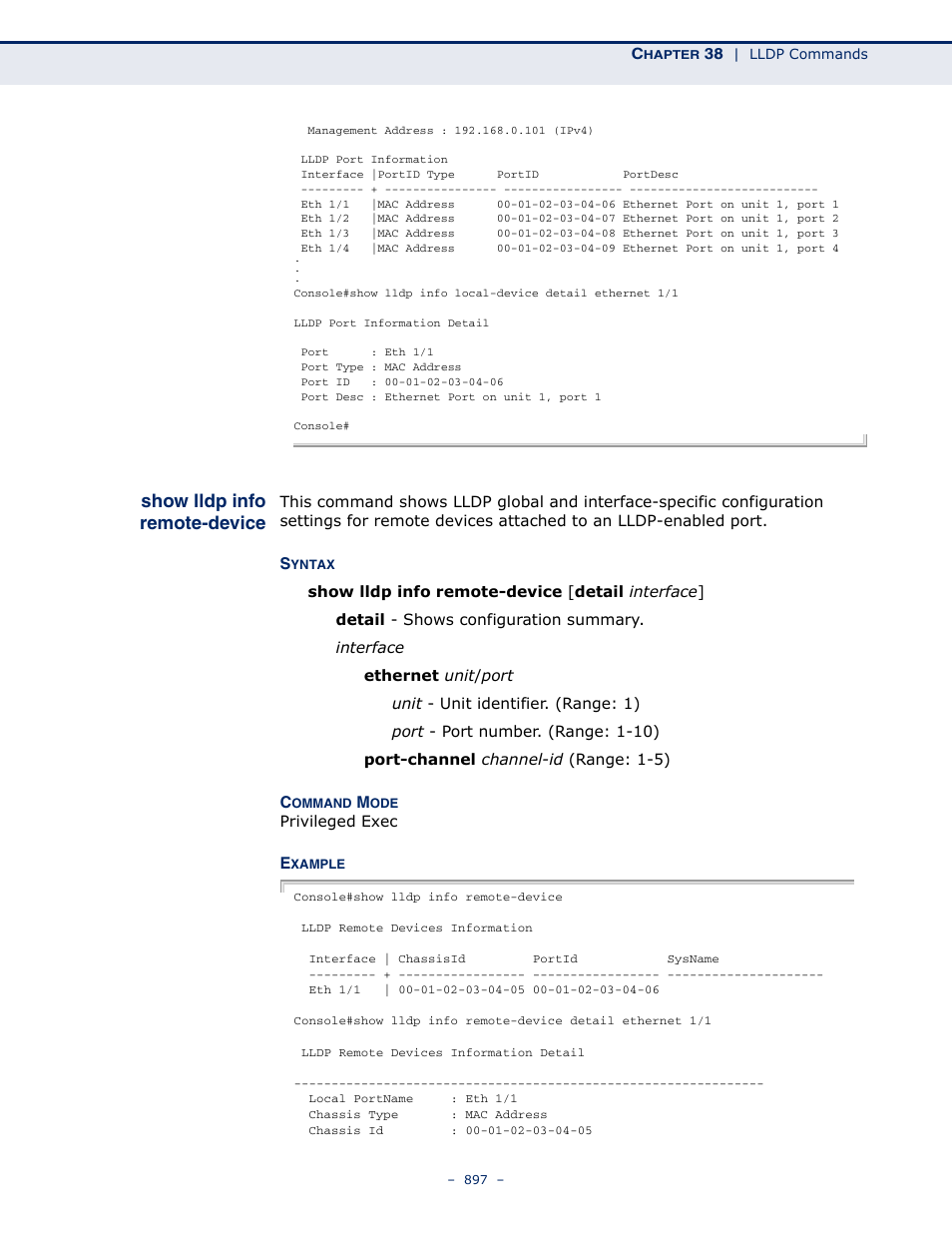 Show lldp info remote-device, Show lldp info remote, Device | Microsens MS453490M Management Guide User Manual | Page 897 / 984