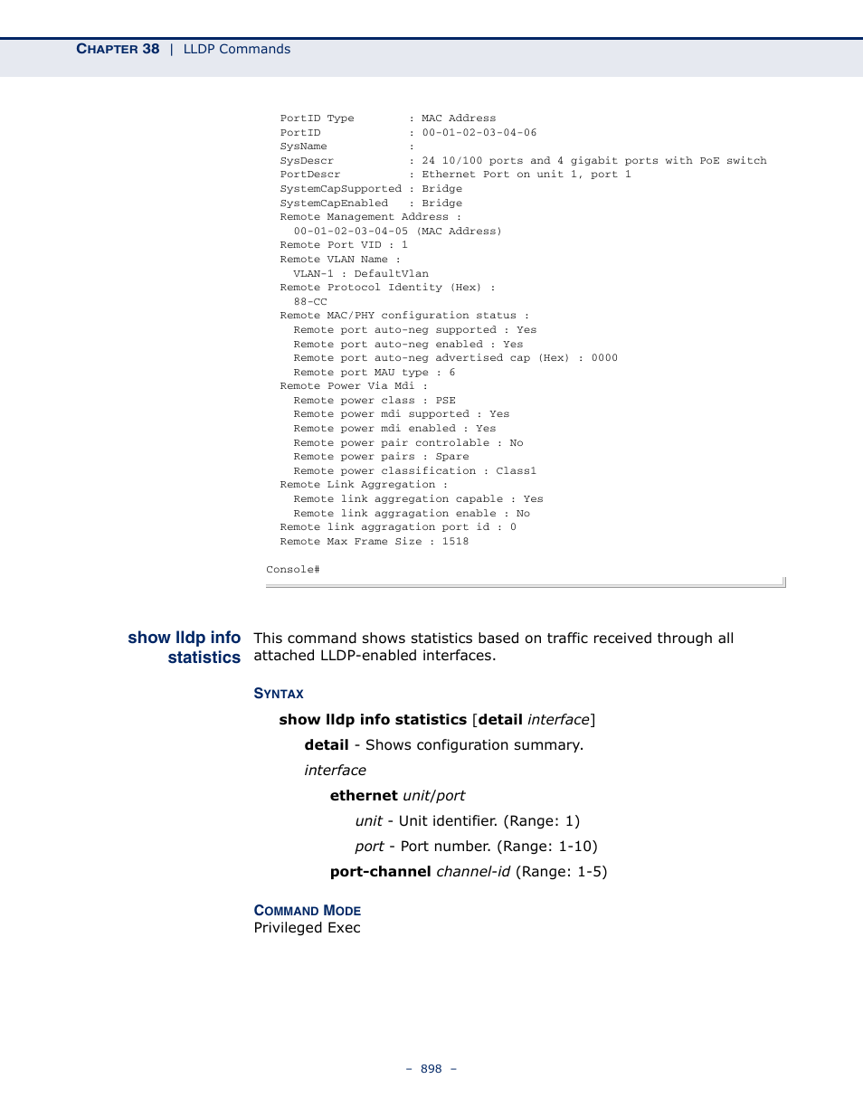 Show lldp info statistics | Microsens MS453490M Management Guide User Manual | Page 898 / 984