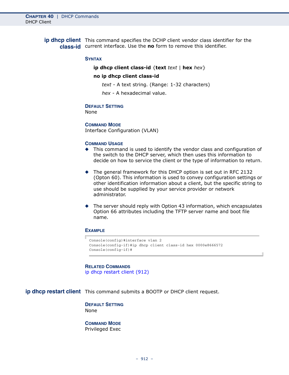 Ip dhcp client class-id, Ip dhcp restart client | Microsens MS453490M Management Guide User Manual | Page 912 / 984