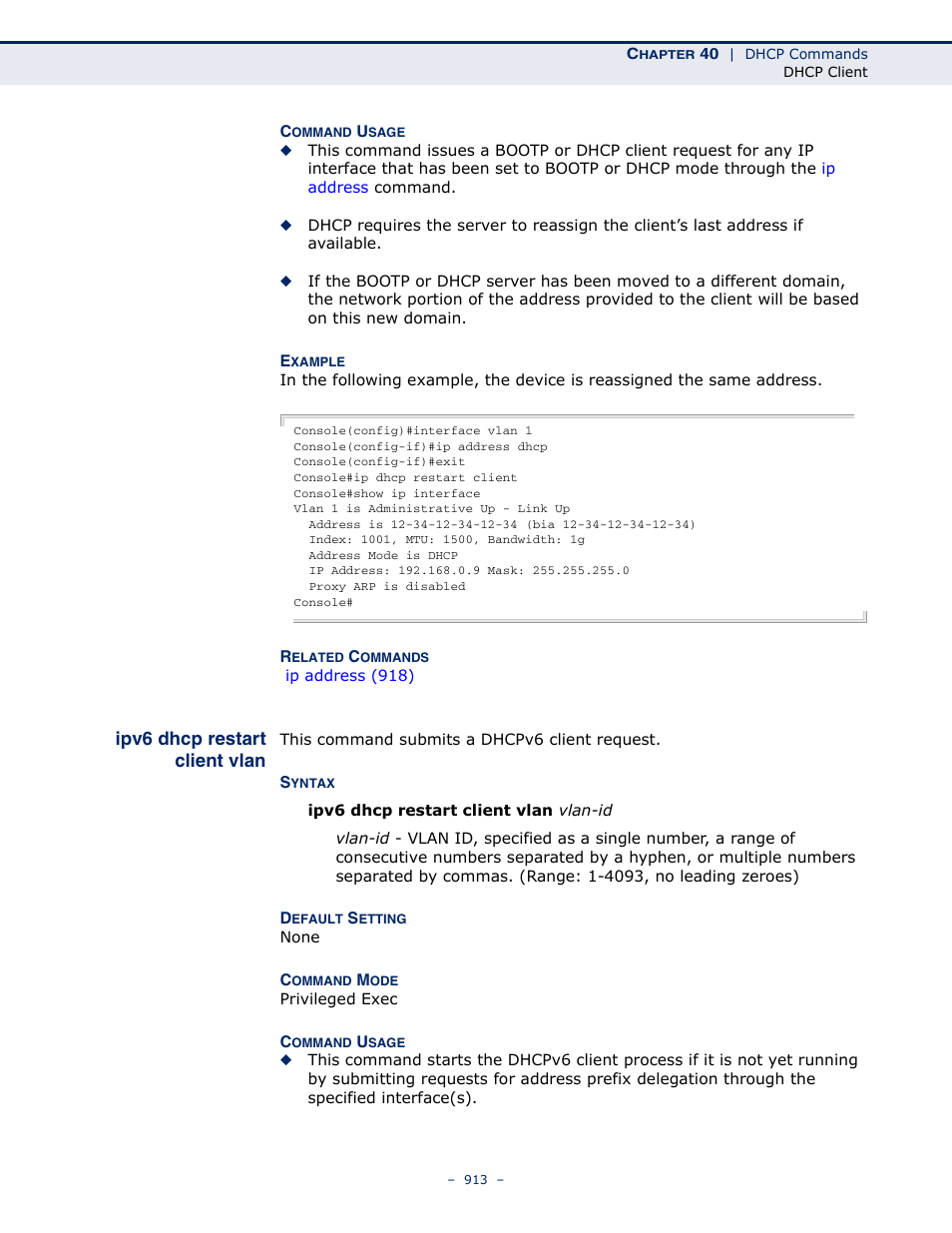 Ipv6 dhcp restart client vlan | Microsens MS453490M Management Guide User Manual | Page 913 / 984