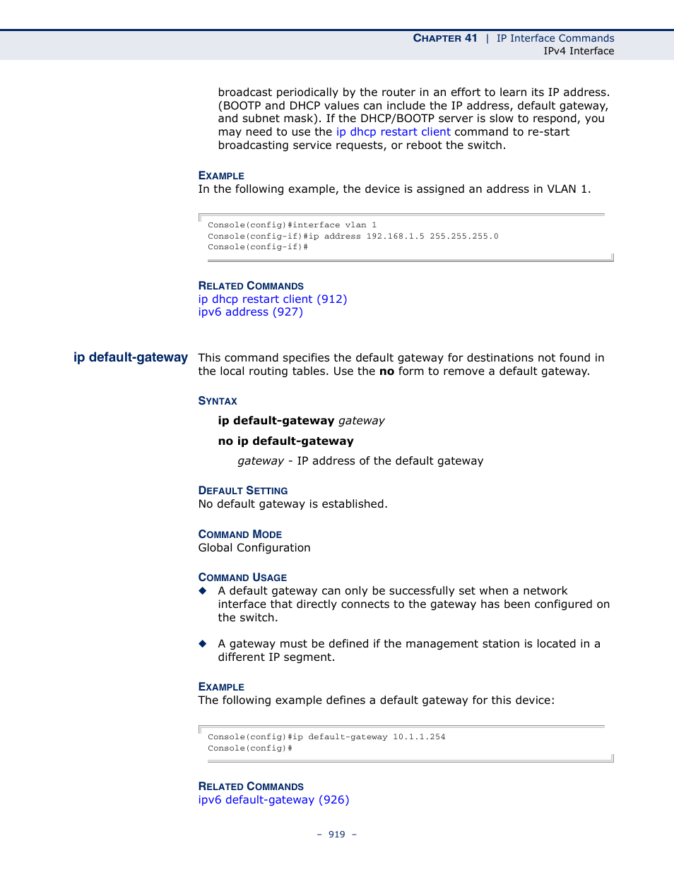 Ip default-gateway | Microsens MS453490M Management Guide User Manual | Page 919 / 984