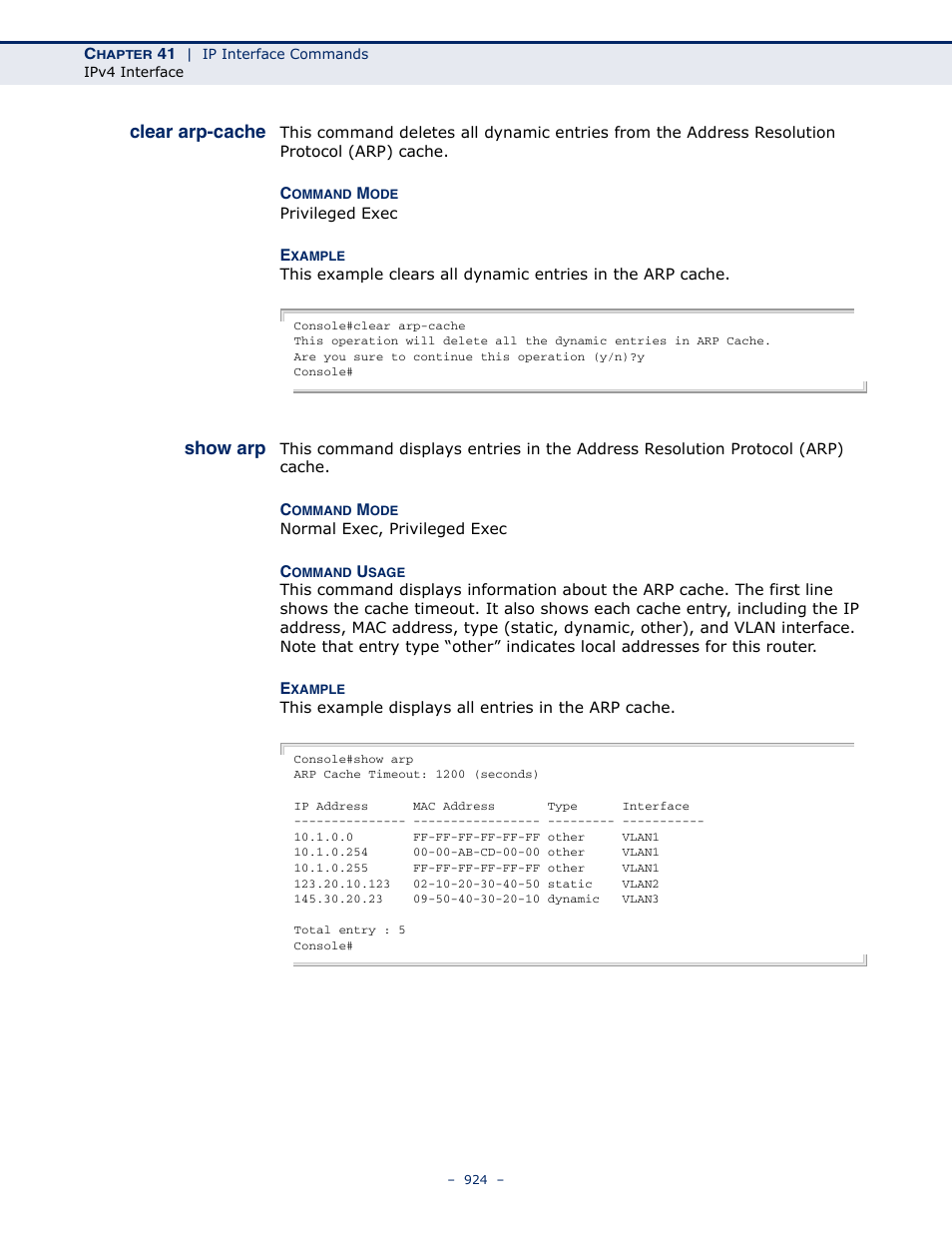 Clear arp-cache, Show arp | Microsens MS453490M Management Guide User Manual | Page 924 / 984
