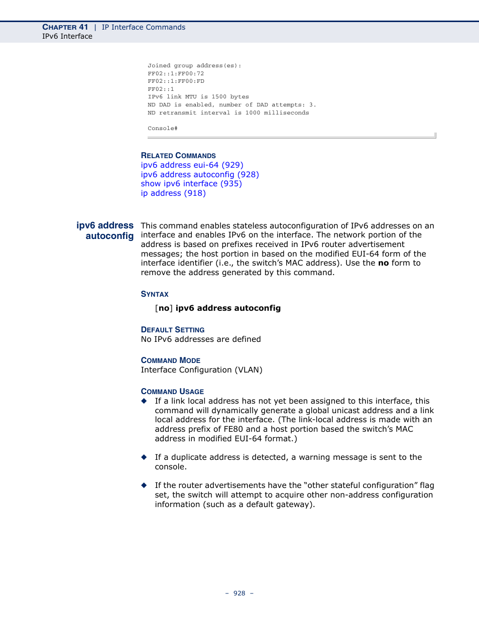 Ipv6 address autoconfig | Microsens MS453490M Management Guide User Manual | Page 928 / 984